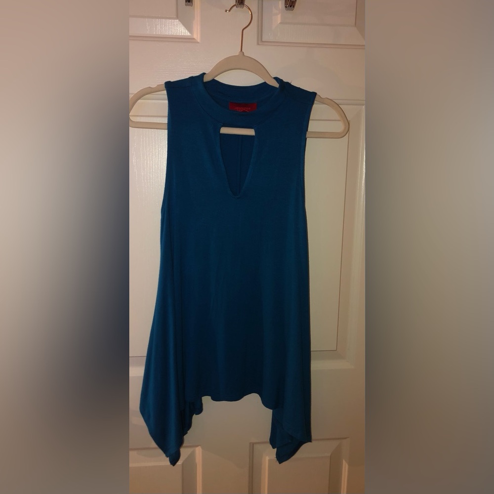 Jennifer Lopez sapphire, blue size S small cascade flowing keyhole tank
